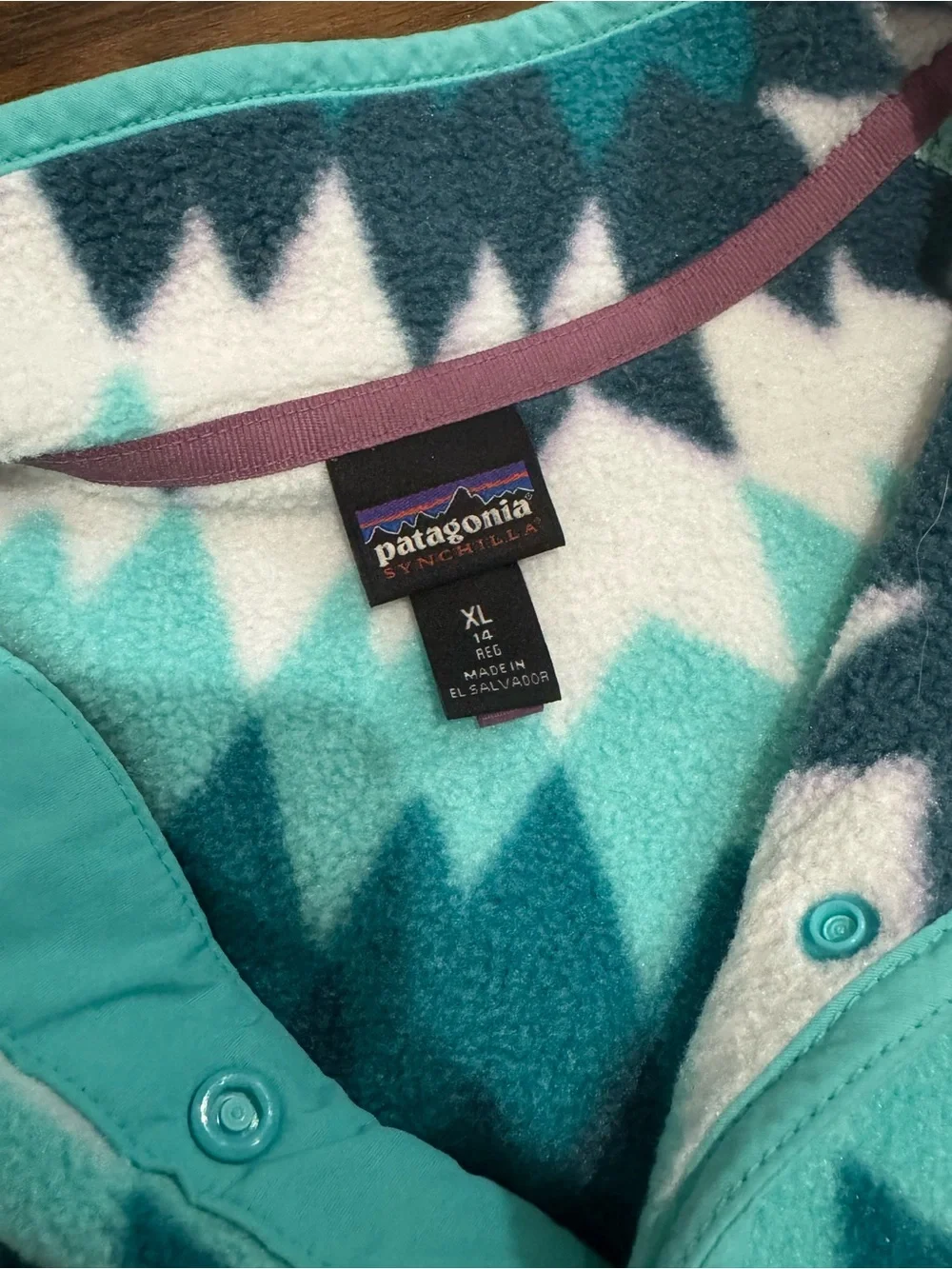Patagonia Teal Chevron Snap-T Fleece Pullover Girls 14